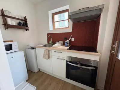a small kitchen with a sink and a stove at Le Capucin Terrace Hypercentre in Castres