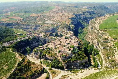 an aerial view of a village on a mountain at The Studio in Roquetaillade