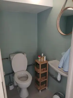 a bathroom with a toilet and a sink at Chez Louise in Arboussols