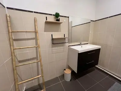 a bathroom with a sink and a mirror at L'Excellence, Joli T3 Bourgeois in Carcassonne