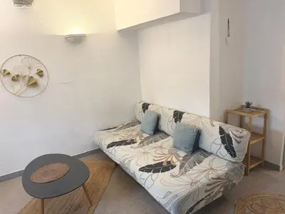 a living room with a couch and a table at Appartement 2 Chambres in Carcassonne
