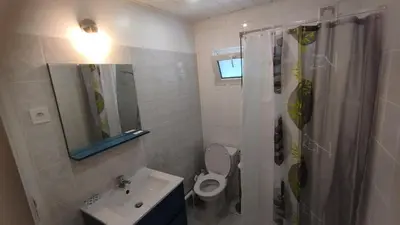 a bathroom with a toilet and a sink and a shower at Gite de l'abreuvoir in Saint-Gaudéric
