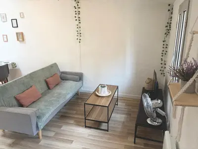 a living room with a couch and a table at Appartement Du DONJON in Carcassonne