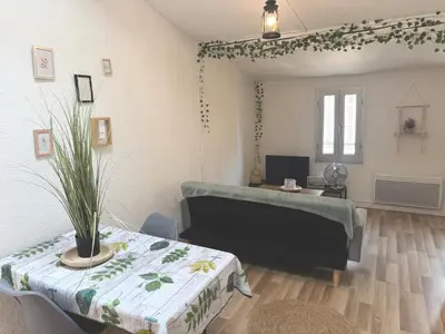 a living room with a couch and a table at Appartement Du DONJON in Carcassonne