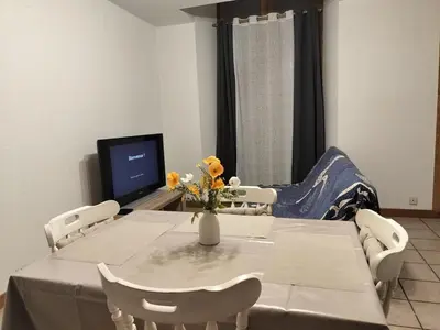 a dining room table with a vase of flowers on it at Apartment 6 in Castelnaudary