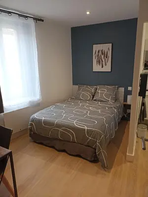 a bedroom with a bed and a window at Chambre avec salle de bain privative in Castres
