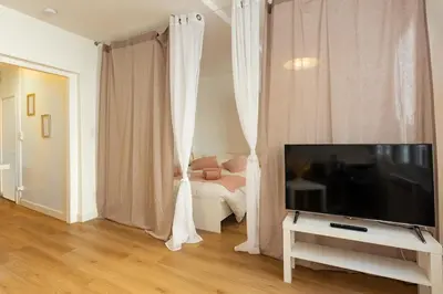 a living room with a television and a bed at Grand Studio Centre Castres in Castres