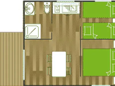 a floor plan of a house with green at Chalet confortable avec terrasse à Sournia - API-1-52-491 in Sournia