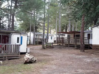 a group of mobile homes in the woods at Mobil-home avec Terrasse Accueillant 6 Pers - API-1-52-631 in Sournia