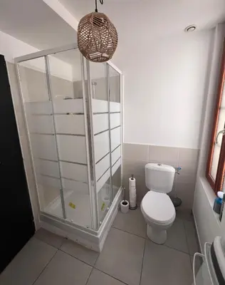 a bathroom with a shower and a toilet at Hyper centre de Narbonne in Narbonne