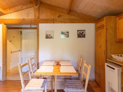 a dining room with a wooden table and chairs at Chalet 6 personnes avec Terrasse - API-1-52-233 in Fenouillet