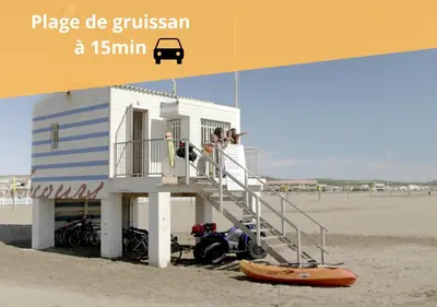 a group of people standing on a building on the beach at Heart of Oc Mistral Elegant & Spacious Center Train Station in Narbonne