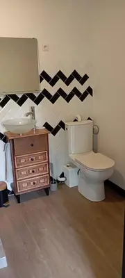 a bathroom with a toilet and a sink at Chambres d'hôtes Las Carbounieros