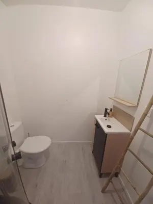 a bathroom with a toilet and a sink and a mirror at Studio Garrevaques Calme et Charme à la Campagne - Wendy in Garrevaques