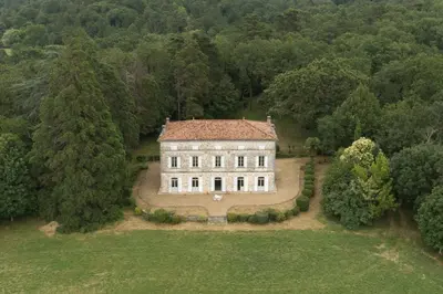 an aerial view of an old house in the woods at Château de L'Encastre in Revel