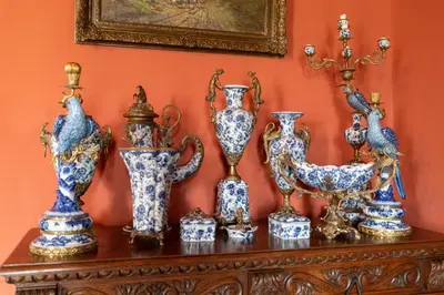 a group of vases sitting on top of a table at Château de L'Encastre in Revel