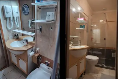 a bathroom with a toilet and a sink and a shower at Gîte du Four à Chaux in Quillan