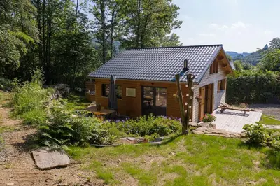 a tiny house in the middle of a yard at Chalet Lac de la Raviège la Laurinette SPA in Anglès