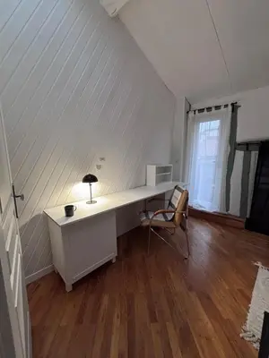 a white desk in a room with a window at La Dolce Vista et sa terrasse privée avec vue in Revel