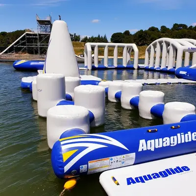 a row of inflatable boats in the water at B&B-Les Balcons de Maragon in Carcassonne