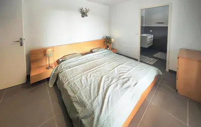 a bedroom with a large bed in a room at Awesome Home In Roquebrun in Roquebrun