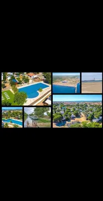 a collage of photos of a group of buildings at ZEN Mobil Home Occitanie 6P Tout confort & Climatisation in Port-la-Nouvelle