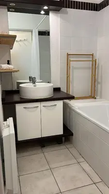 a bathroom with a sink and a bath tub at Charming apartment with terrace and parking in Carcassonne in Carcassonne