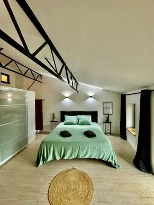 a large bedroom with a large bed in a room at Grande maison de charme près de Carcassonne avec terrasse et jardin in Palaja