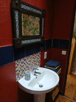 a bathroom with a white sink and a mirror at Maison Au Phil de Lau in Raissac-dʼAude