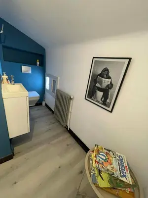 a bathroom with two sinks and a mirror at Comme à la maison B and B - 2 chambres et 1 salon in Carcassonne