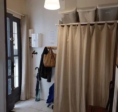 a bathroom with a sink and a mirror at la guitoune du pélican halte à vélo in Puisserguier