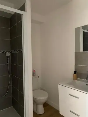 a shower in a bathroom with a toilet at Charmant T2 cosy à Mazamet in Mazamet