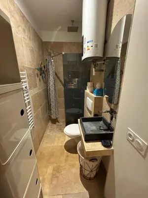 a small bathroom with a toilet and a sink at Charmant appartement au cœur historique de Narbonne in Narbonne
