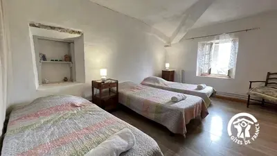 a bedroom with two beds and a mirror at Chateau st-auriol - le caviste in Lagrasse