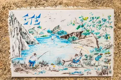 a painting of people fishing in a river at Maison accueillante à Le Soulié avec jardin in Le Soulié