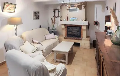 a living room with two couches and a fireplace at 2 Bedroom Awesome Home In Pardailhan in Pardailhan