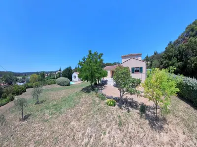 an aerial view of a house with a garden at Relaxing Retreat Near Minerve in Aigne