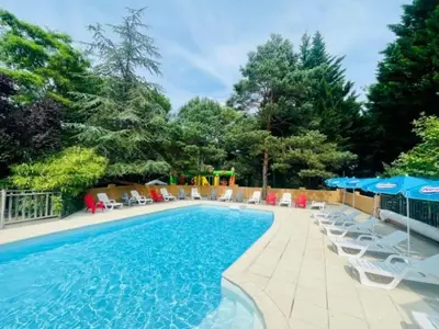 a swimming pool with chairs and umbrellas at Bungalow 3 Pièces avec Terrasse - API-1-52-888 in Camon