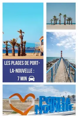 a collage of pictures of the beach and the ocean at La Tomette 3 chambres avec joli patio in Sigean