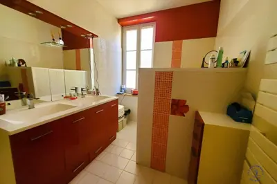 a bathroom with a sink and a counter top at Gîte Le Mississipi in Narbonne