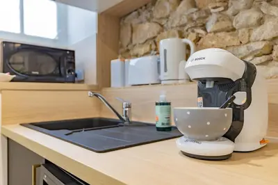 a mixer sitting on a counter in a kitchen at Le Gite Vegetal Cite Wifi Machine a laver 2 personnes in Carcassonne