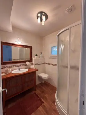 a bathroom with a toilet and a sink and a shower at Domaine de Hauterive in Pont-de-Larn