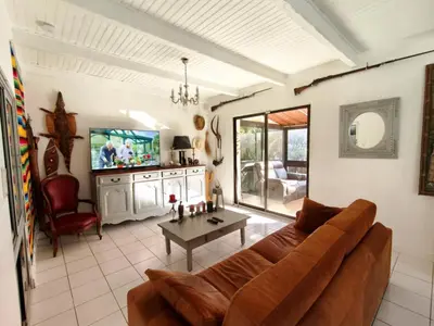 a living room with a couch and a tv at La 1848 Narbonnaise in Narbonne