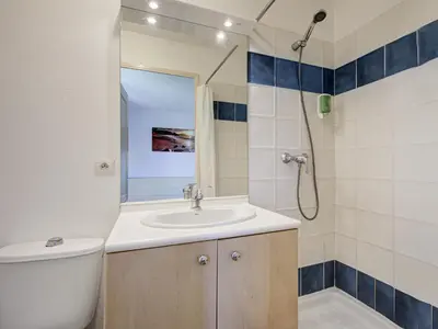 a bathroom with a sink and a shower at P Minervois S N06 Villa 4P8 in Homps