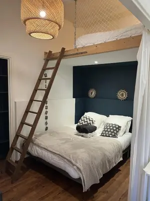 a bedroom with a bunk bed with a ladder at La terrasse du midi - Grande Terrasse - Proche centre-ville in Narbonne