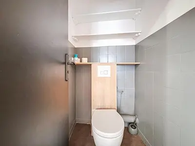 a bathroom with a white toilet in a room at Le Brooklyn - Appartement rez de chaussée - Wifi in Narbonne