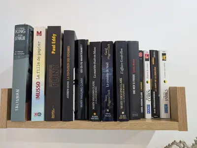 a row of books sitting on a shelf at Kavi-T3 Cozy - Medieval City 4 min - Air-Conditioning-Parking in Carcassonne