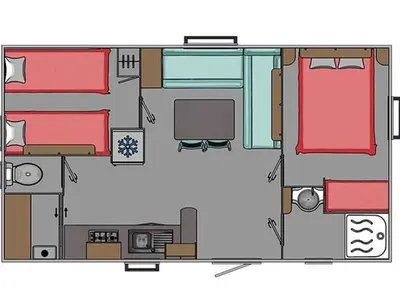 a floor plan of a house at Mobil home avec Terrasse, 2 Chambres, 5 Personnes - API-1-52-1140 in Axat