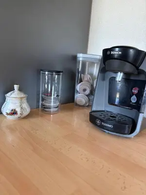 a coffee maker sitting on a wooden counter top at Ma petite chaumière in Bouilhonnac