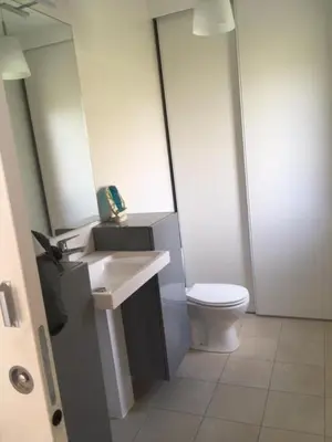 a bathroom with a white toilet and a sink at Les ferrajals in Rouvenac